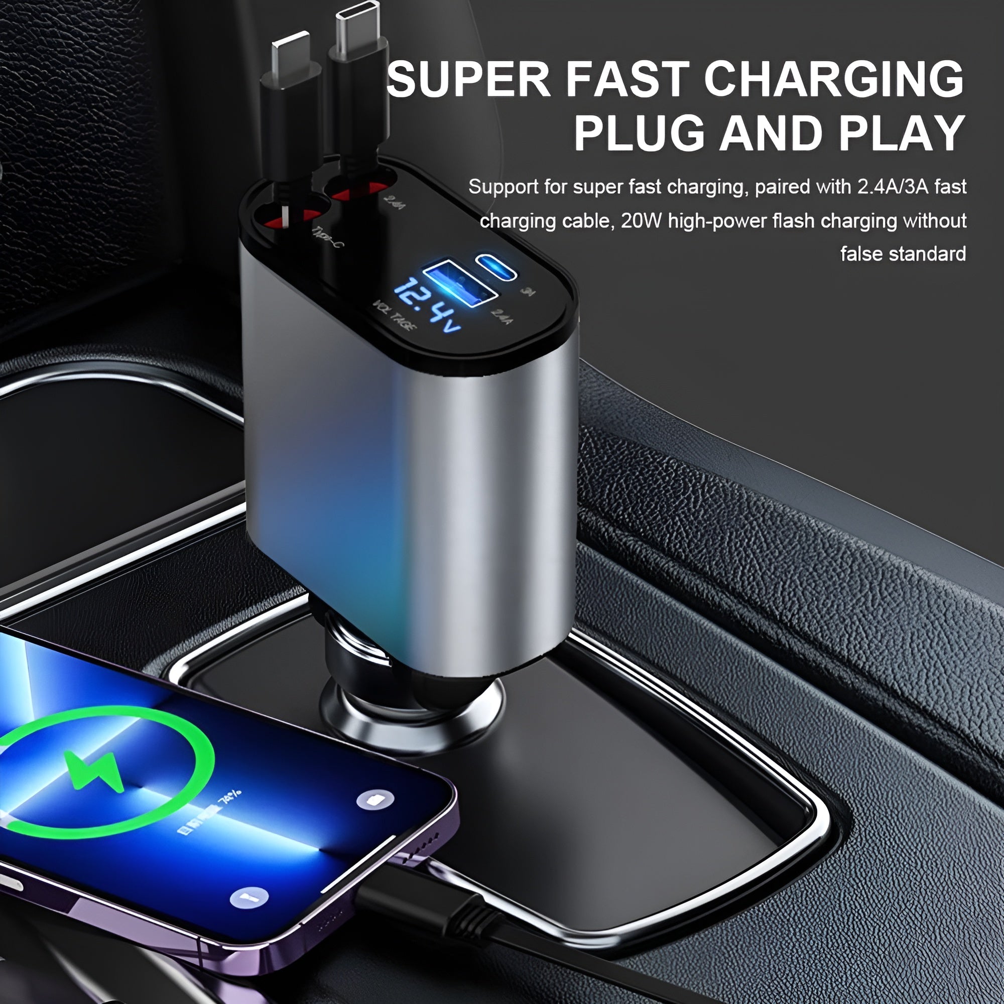 Retractable Multi Devices Car Charger