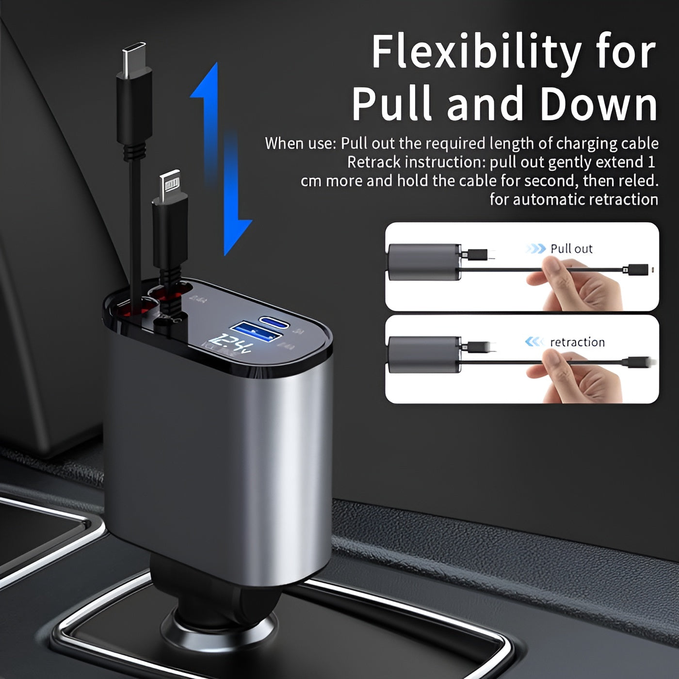 Retractable Multi Devices Car Charger