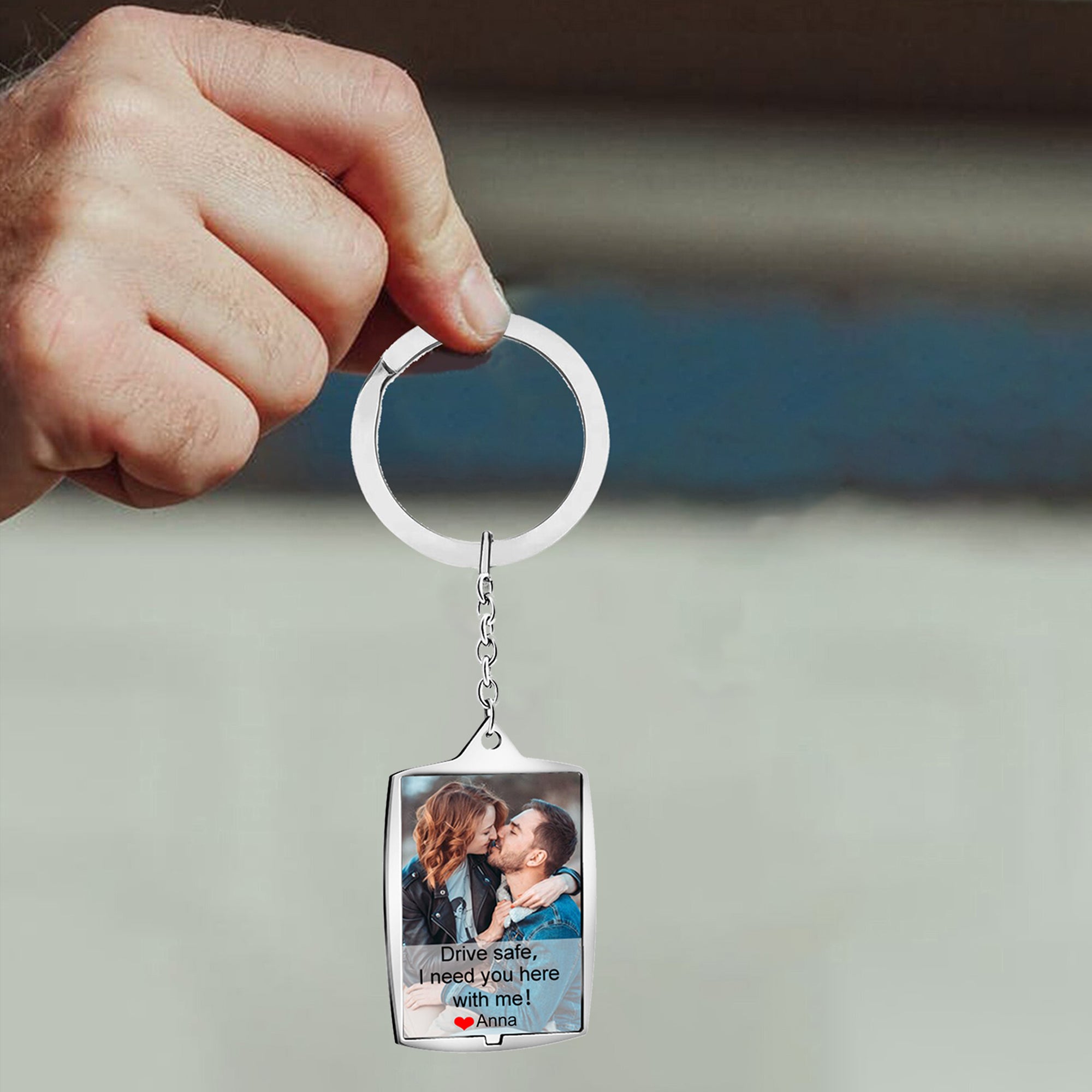 Couple Keychain Drive Safe I Need You Here With Me Stainless Steel Car Keyring Personalised Photo With Text Memory Gifts For Him