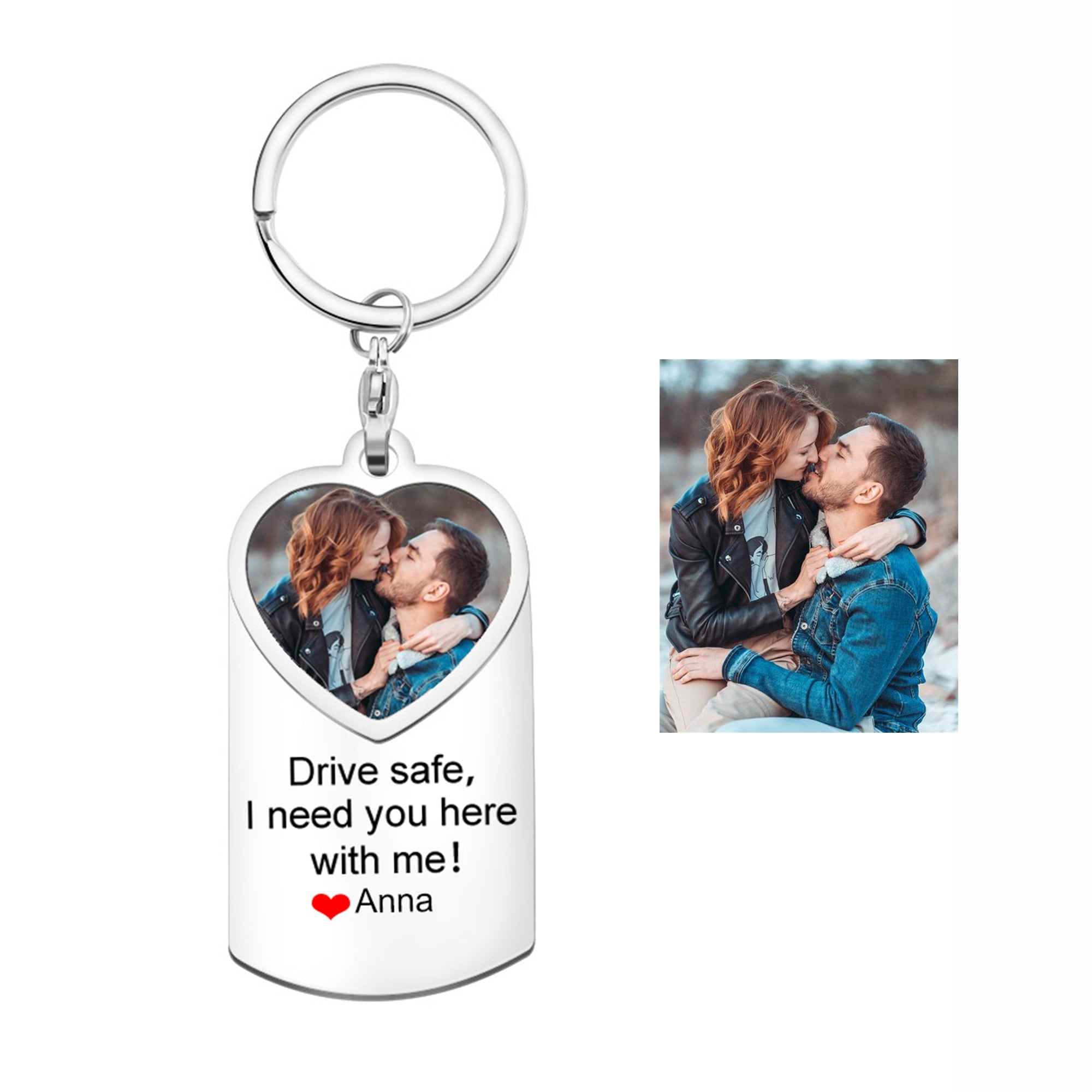 Couple Keychain Drive Safe I Need You Here With Me Stainless Steel Car Keyring Personalised Photo With Text Memory Gifts For Him