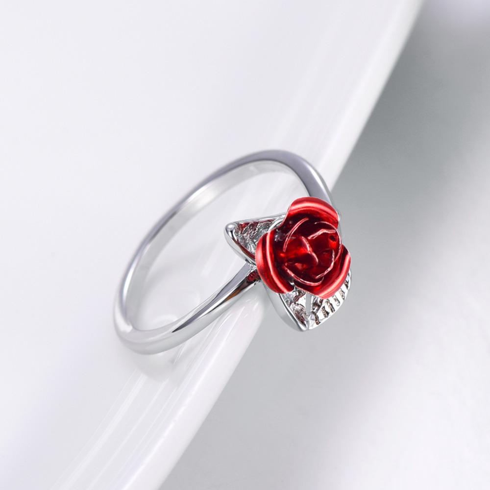 Red Rose Resizable Leaf Ring