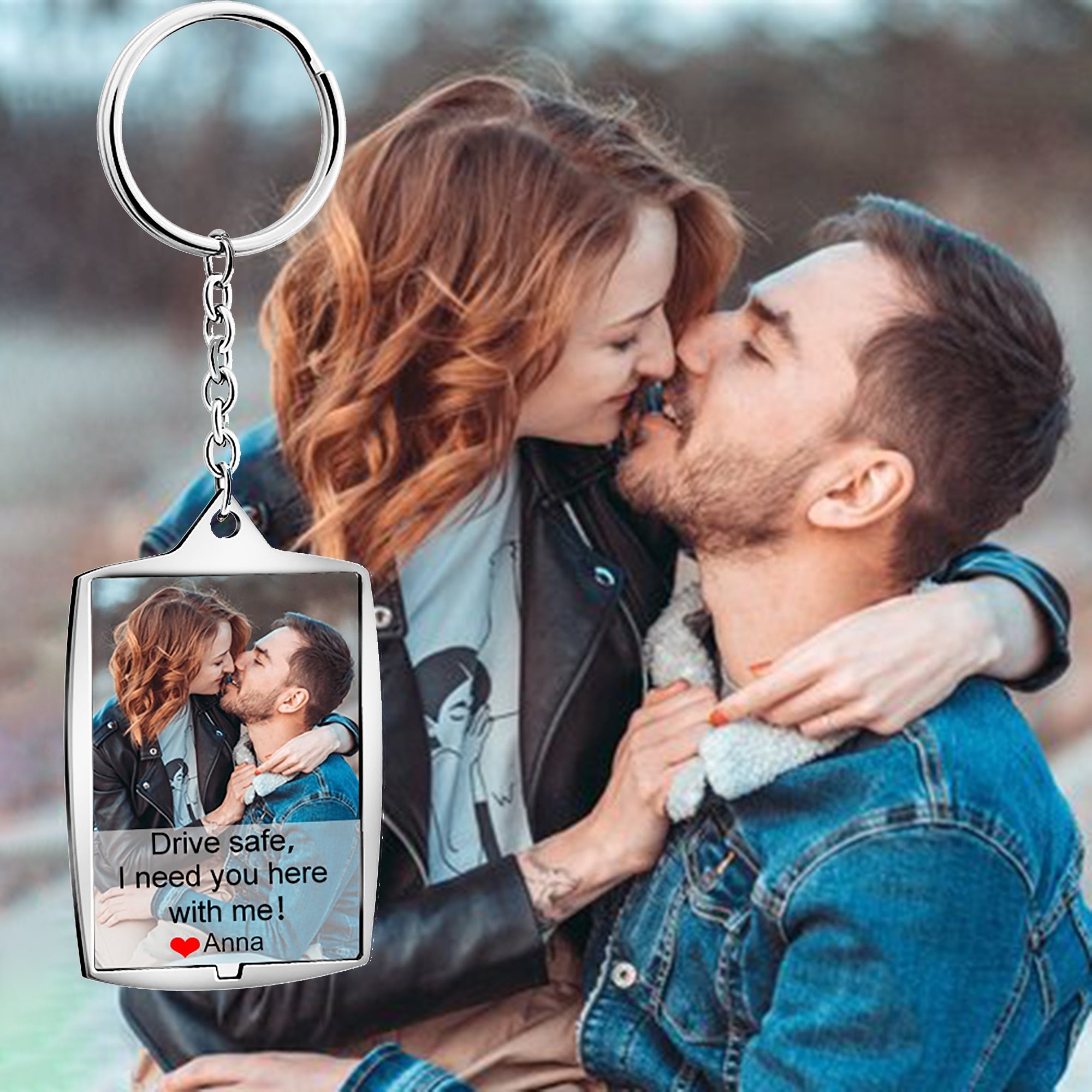 Couple Keychain Drive Safe I Need You Here With Me Stainless Steel Car Keyring Personalised Photo With Text Memory Gifts For Him