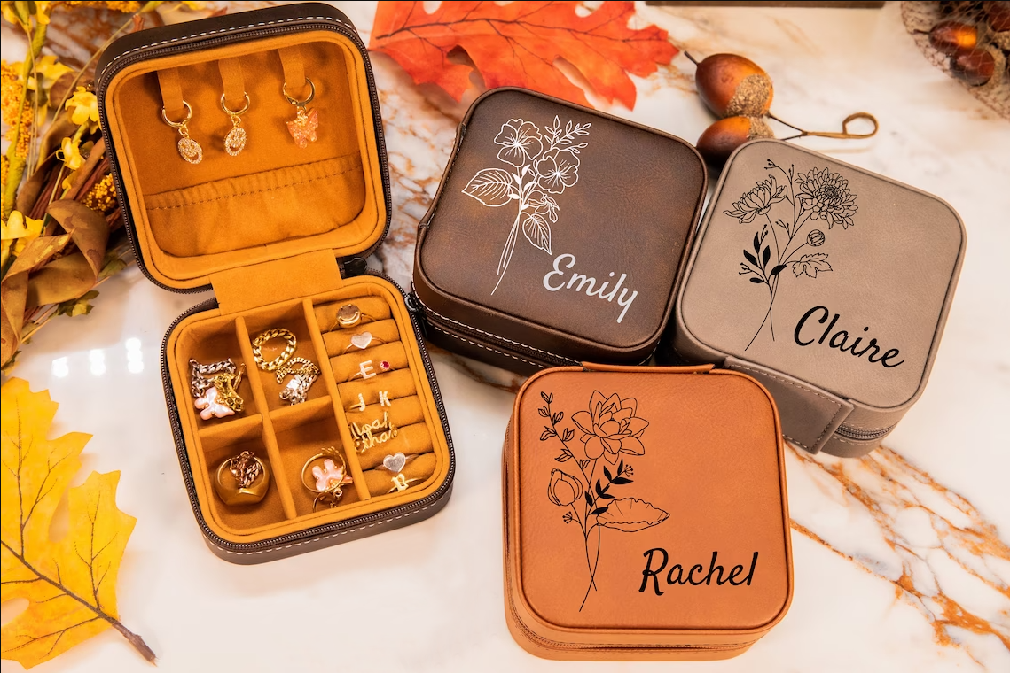 Personalized Birth Flower Jewelry Travel Case