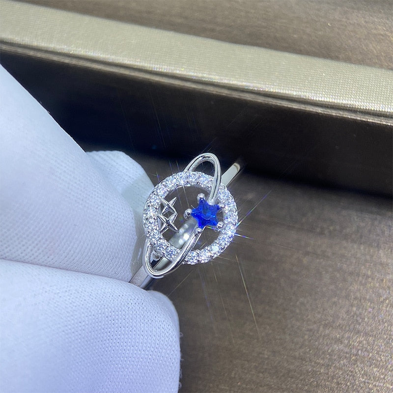 Silver Ring Blue Star Zircon Rings for Women