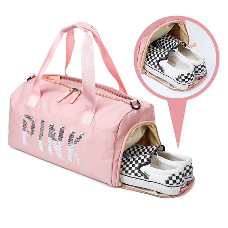 Pink gym bags for women-Bag with Shoes Compartment