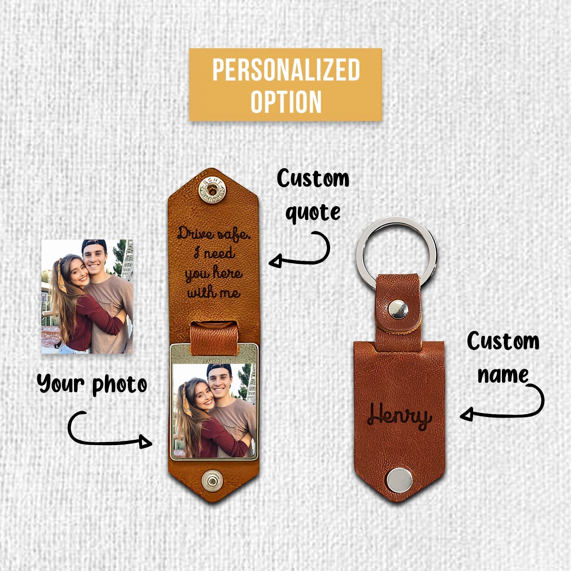 Personalized Photo Keyring in Leather Case