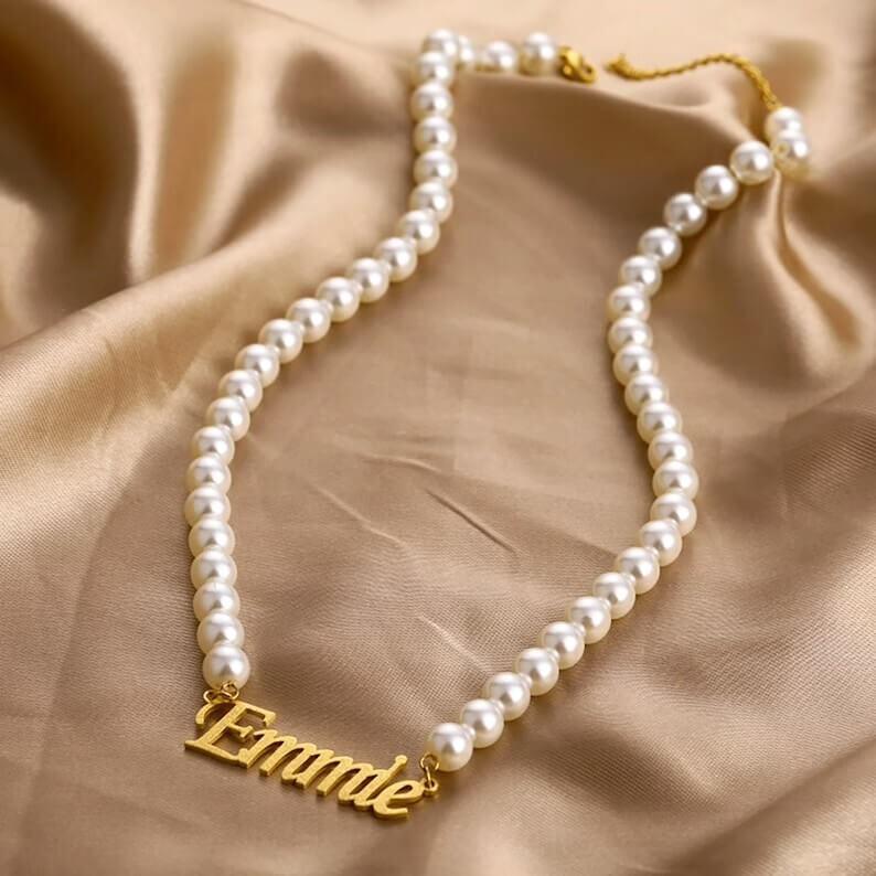 Name Necklace Pearl Chain