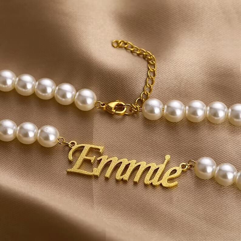 Name Necklace Pearl Chain