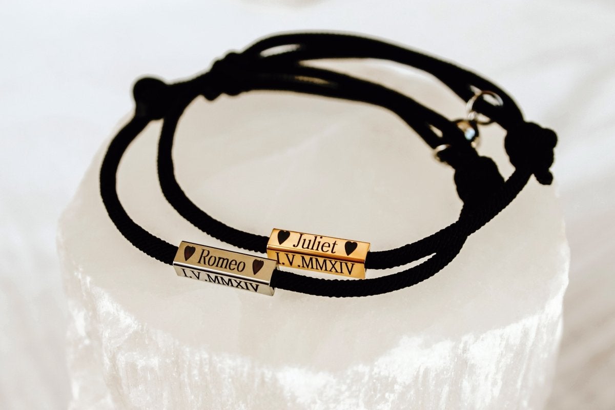 Custom Engraved Magnetic Couple Bracelets - 2 x Black