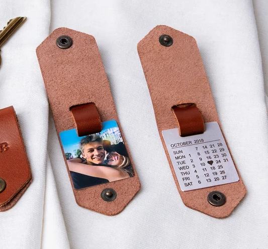 Personalized Leather Keychain With Picture and Calendar